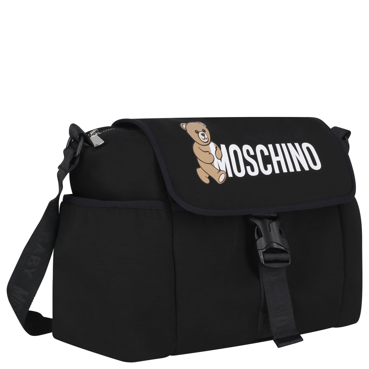 Black Teddy Bear Logo Baby Changing Bag, 1, hi-res