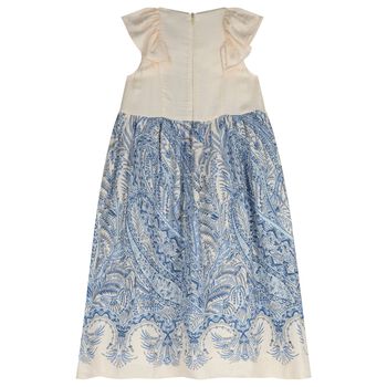 Girls Ivory & Blue Floral Paisley Dress 
