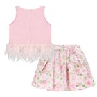 Girls Pink Feather & Rose Skirt Set, 1, hi-res