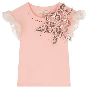 Girls Pink Sequin Flower Blouse