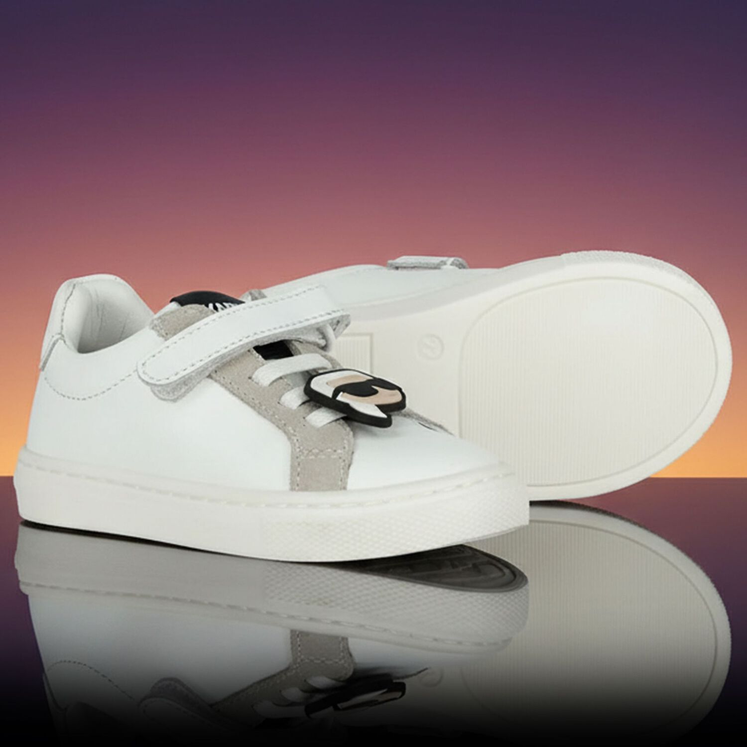 White Ikonik Karl Logo Trainers, 1, hi-res