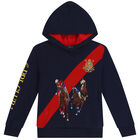 Boys Navy Blue Logo Hooded Top, 1, hi-res