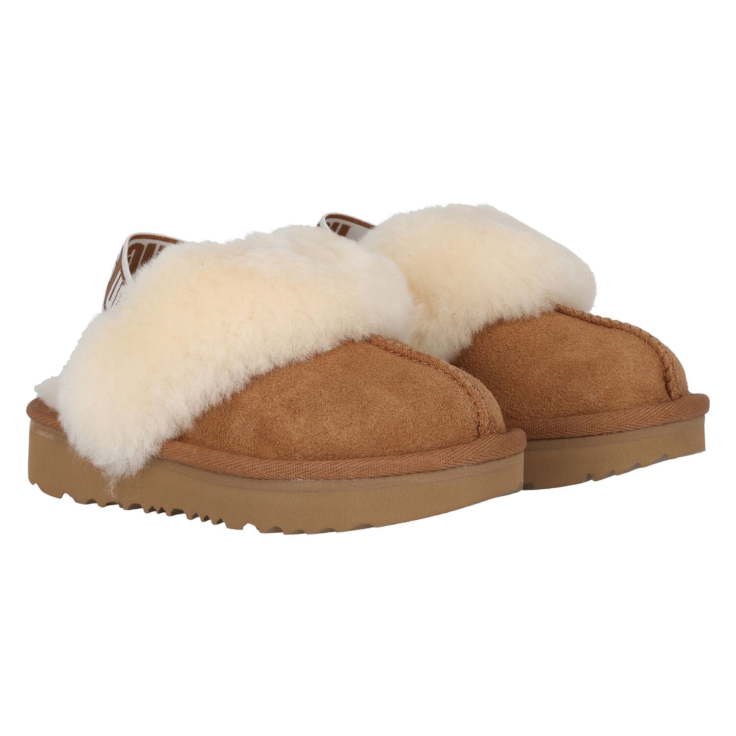 Younger Girls Beige Funkette Suede Slippers, 1, hi-res
