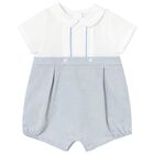 Baby Boys White & Blue Romper, 2, hi-res