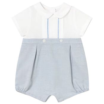Baby Boys White & Blue Romper