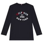 Boys Navy Blue Logo Long Sleeve Top, 1, hi-res