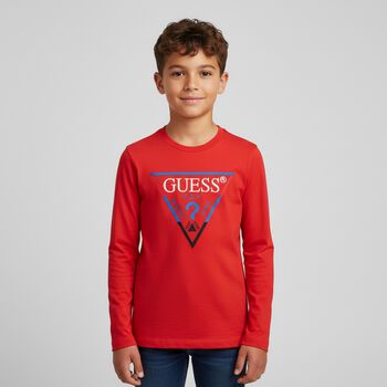 Boys Red Logo Long Sleeve Top, 1 Boys Red Logo Long Sleeve Top
