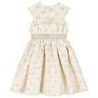 Girls Ivory and Gold Logo Dress, 1, hi-res