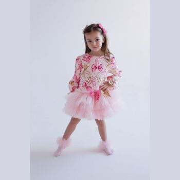 Girls Pink Bow Tulle Dress