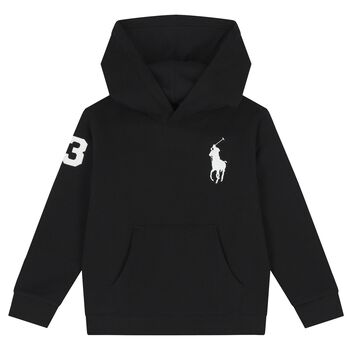 Boys Black Logo Hooded Top