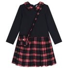 Girls Navy Blue Tartan Dress Set, 1, hi-res