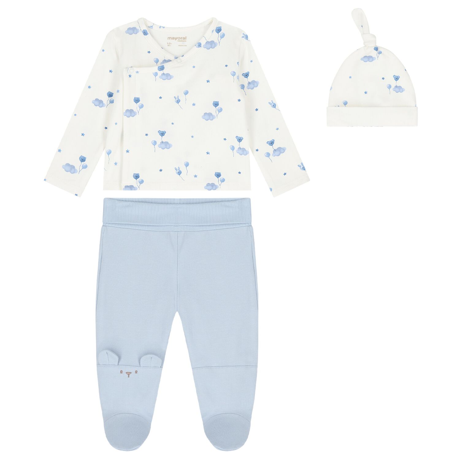 Baby Boys Ivory & Blue Balloon 2 Piece Babygrow Set, 1, hi-res