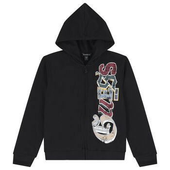 Boys Black Logo Hooded Zip Up Top