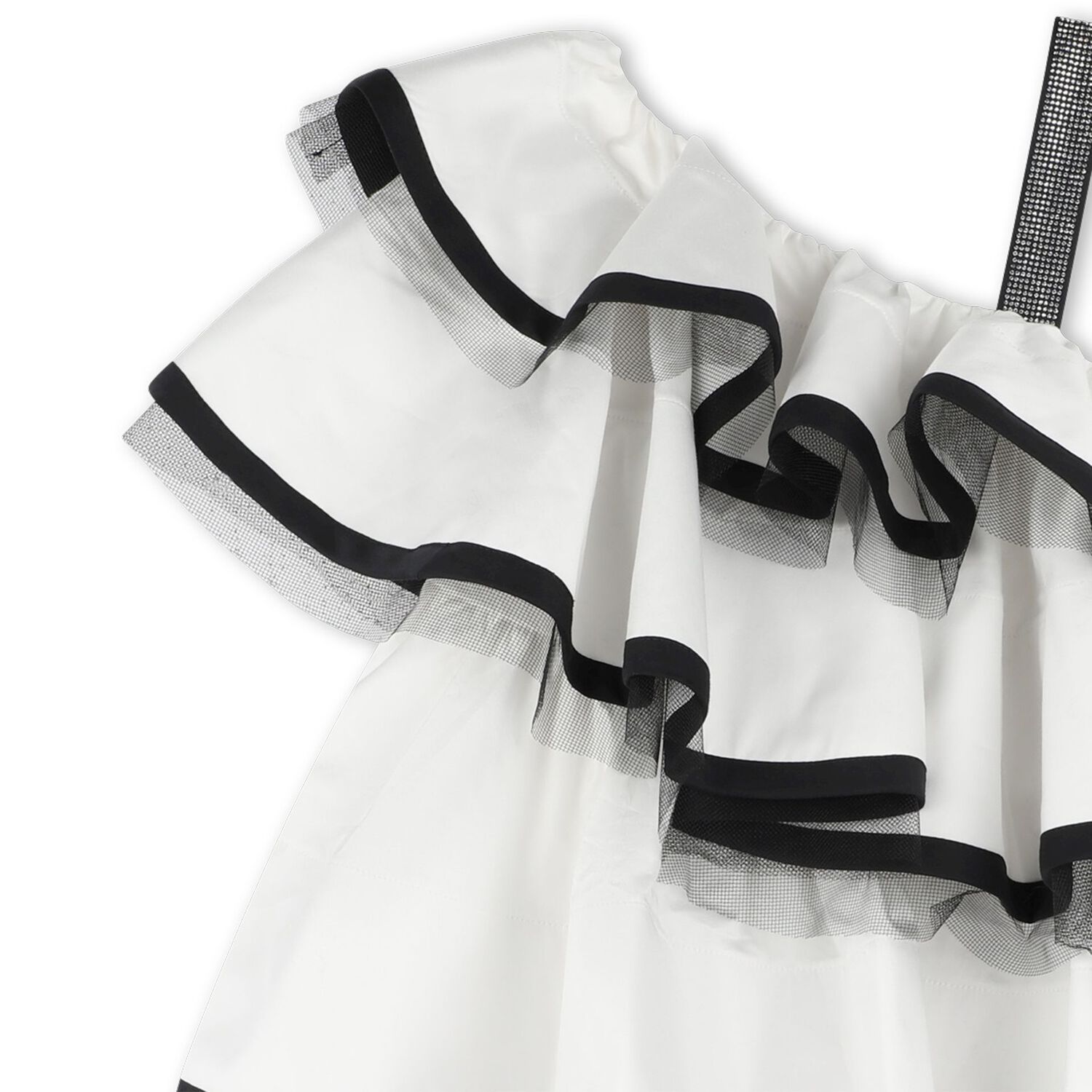 Girls White & Black Ruffled Dress, 1, hi-res