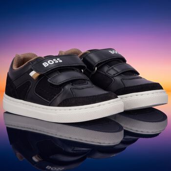Boys Black Logo Trainers