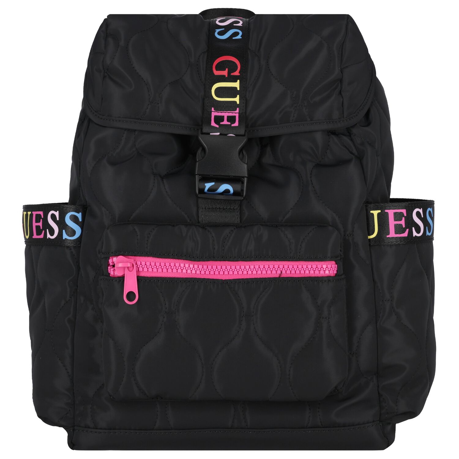 Girls Black Logo Quilted Backpack, 1, hi-res