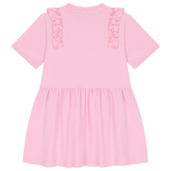Girls Pink Logo Ruffled Dress