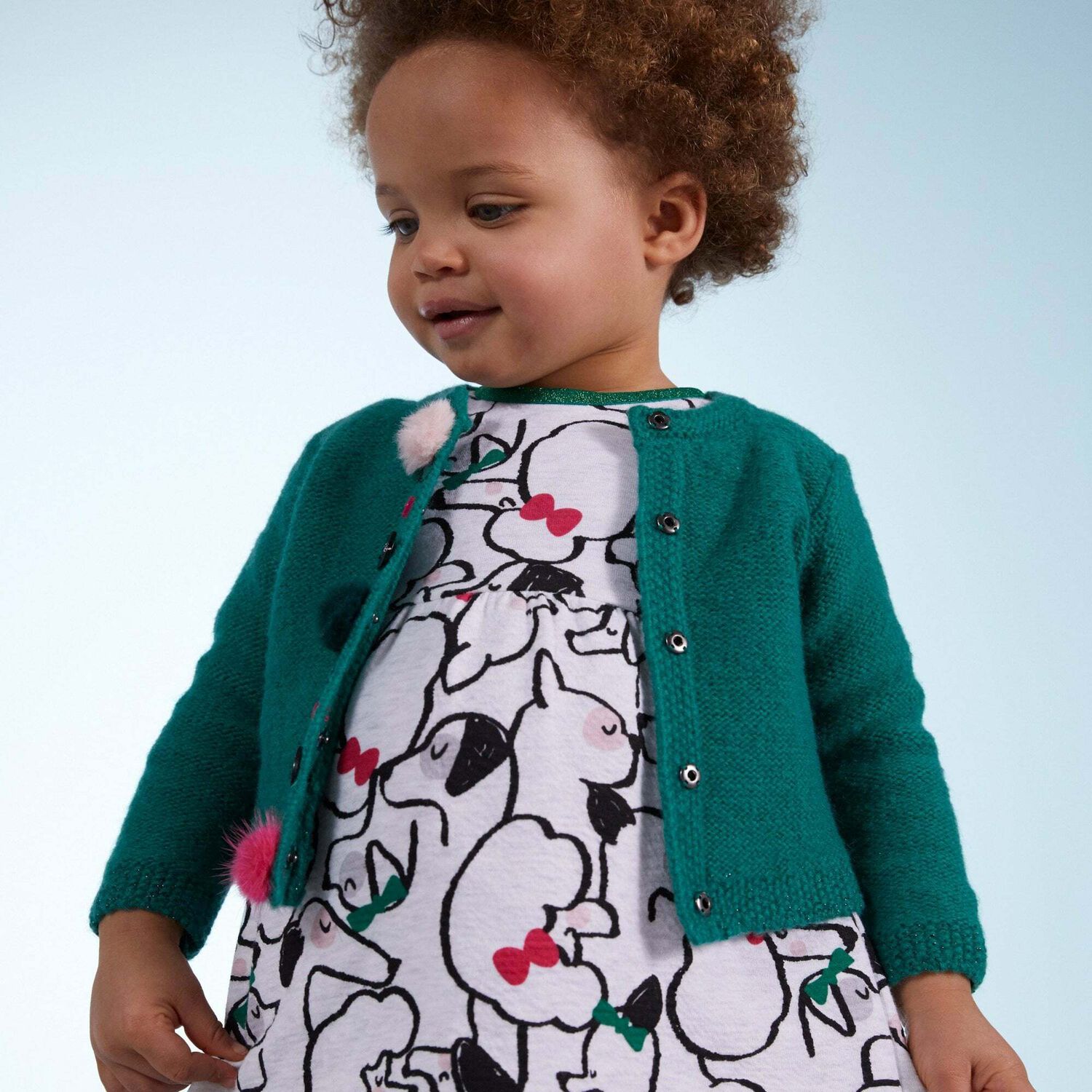 Girls White Printed Dress, 1, hi-res