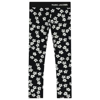 Girls Black Flower Logo Leggings