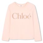 Girls Pink Logo Long Sleeve Top, 1, hi-res