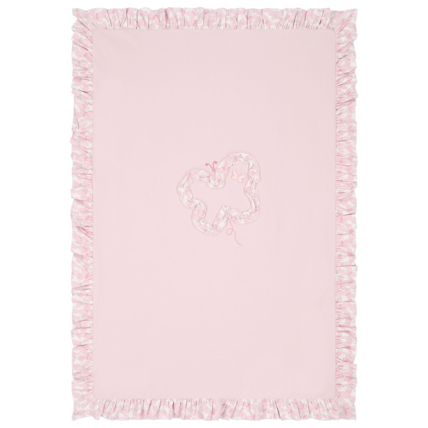 Baby Girls Pink Butterfly Ruffled Blanket, 1, hi-res