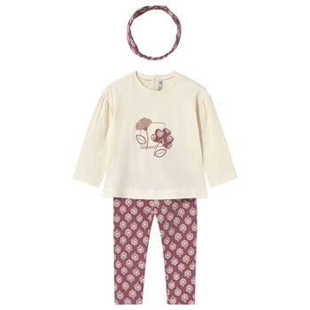 Younger Girls Ivory & Pink Floral Leggings Set
