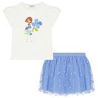 Girls Ivory & Blue Tulle Skirt Set, 1, hi-res