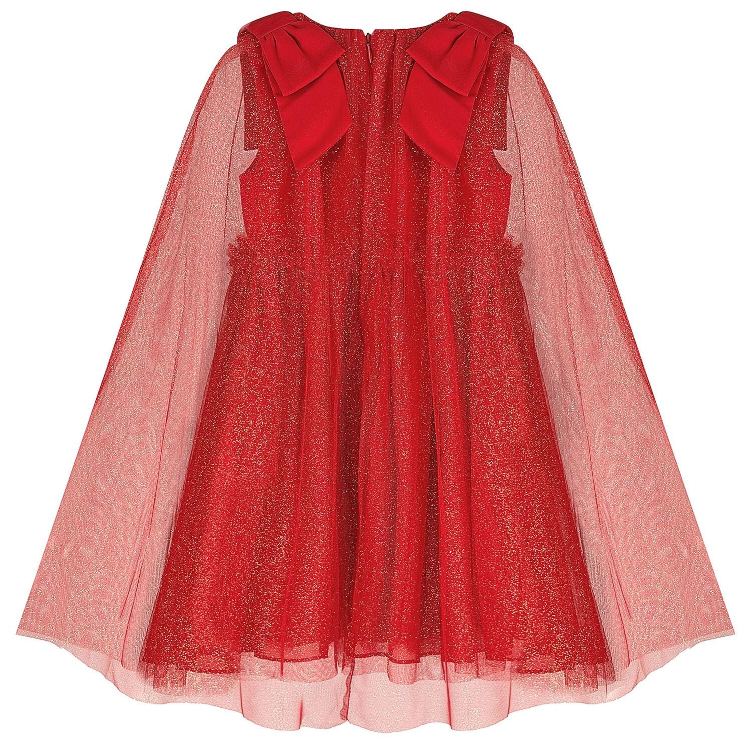 Girls Red Tulle & Chiffon Cape Dress, 3, hi-res