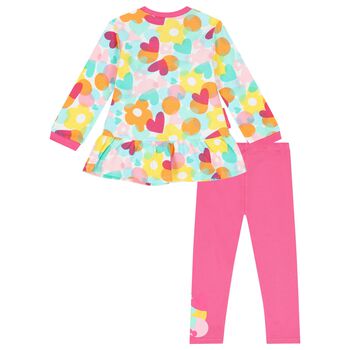 Girls White & Pink Heart Leggings Set