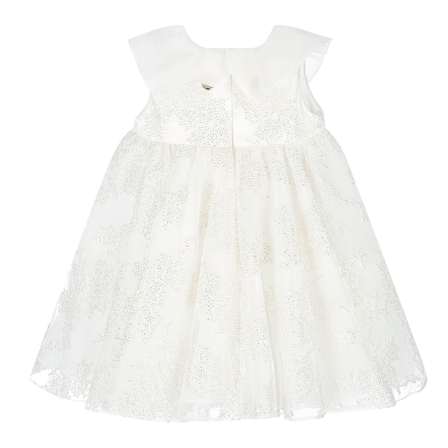 Younger Girls White Flower Tulle Dress, 1, hi-res
