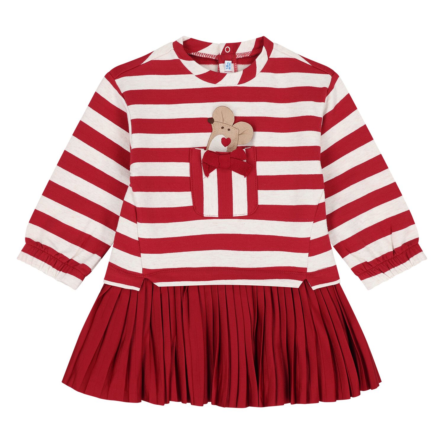 Younger Girls Red & Ivory Striped Dress, 1, hi-res