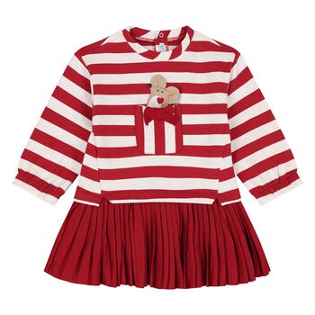Younger Girls Red & Ivory Striped Dress