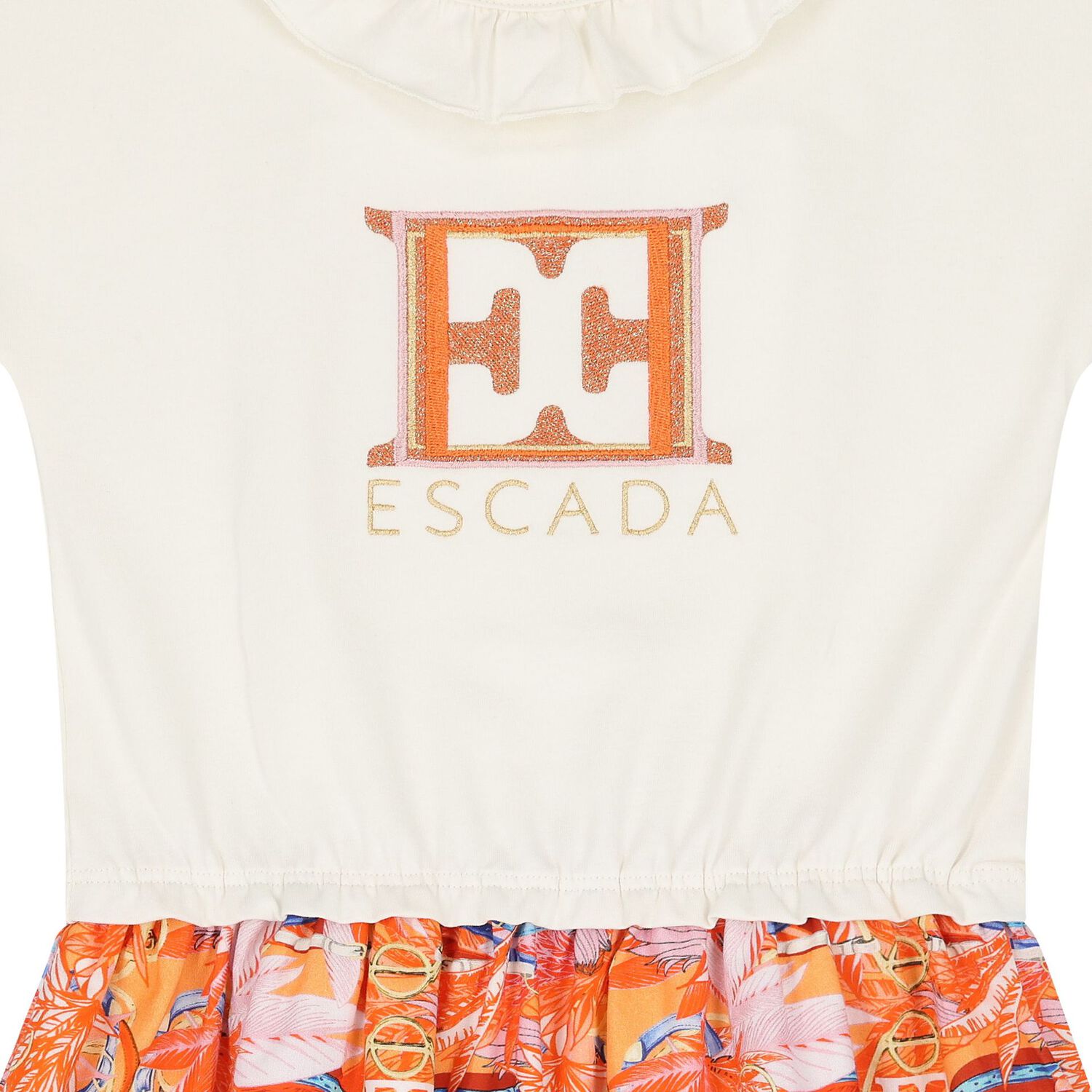 Girls Ivory & Orange Logo Dress, 1, hi-res