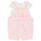 Baby Girl White & Pink Dungaree Set, 1, hi-res