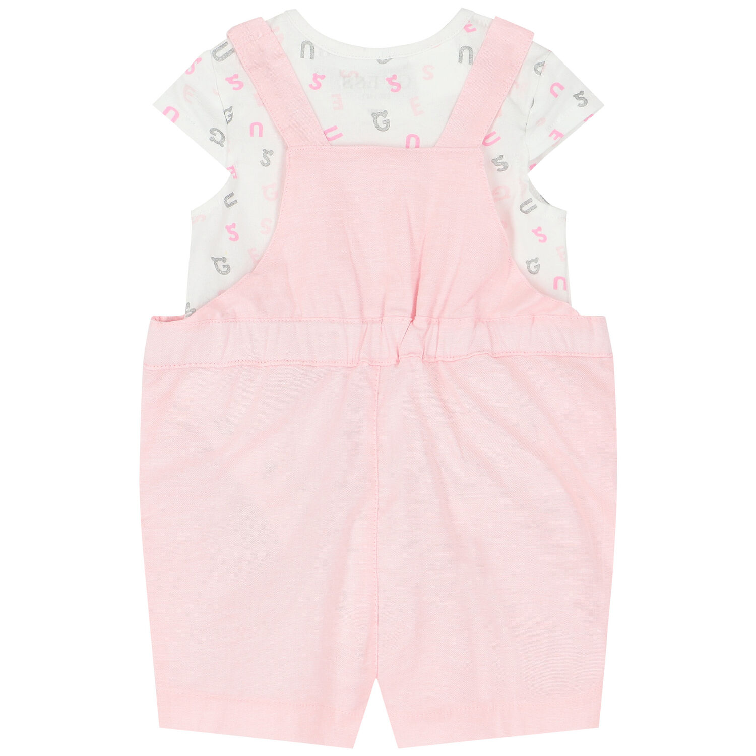 Baby Girl White & Pink Dungaree Set, 1, hi-res