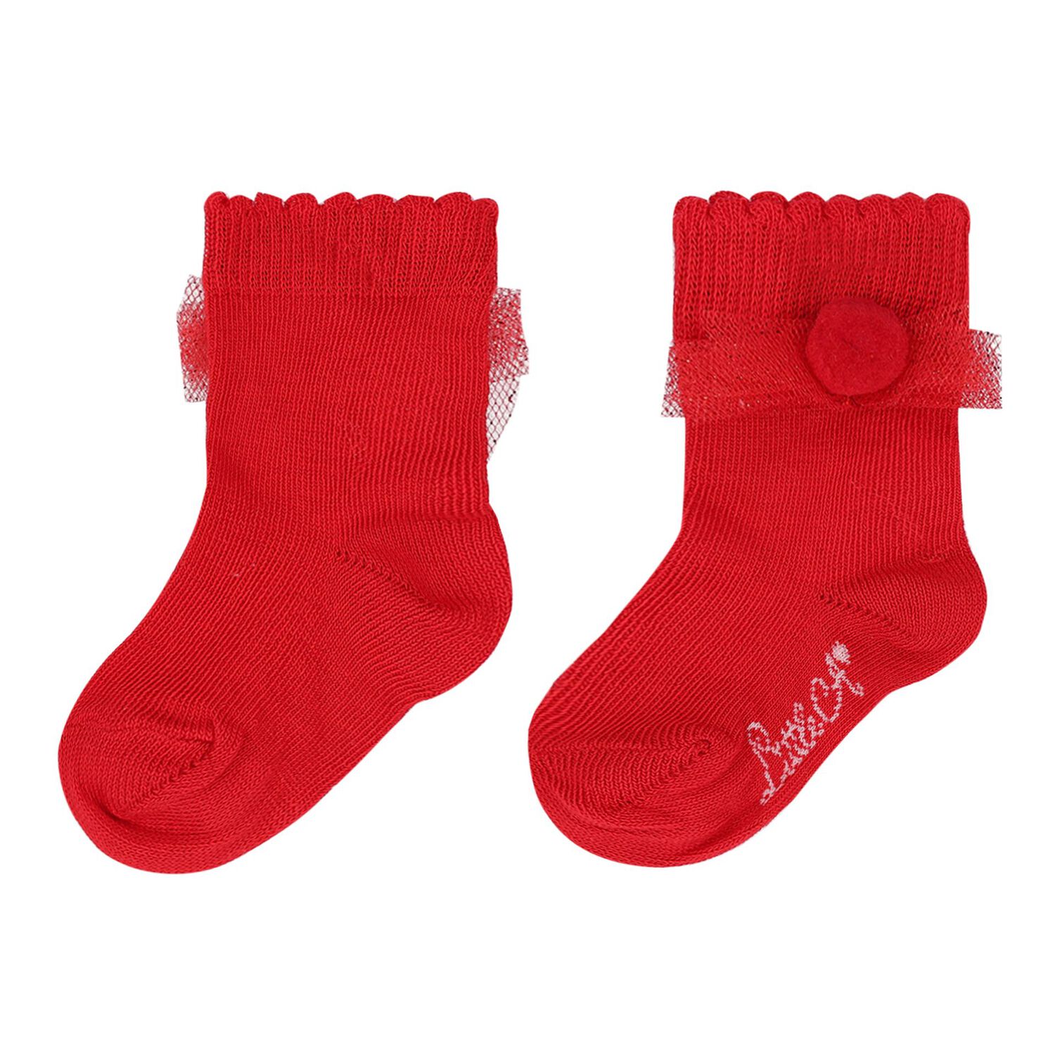 Baby Girls Red Pom Pom Socks, 1, hi-res image number null