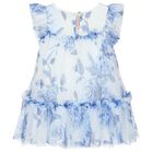 Baby Girls White & Blue Floral Tulle Dress, 1, hi-res