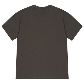 Boys Brown & Beige Cotton Logo T-Shirt