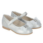 Younger Girls Silver Bow Ballerina Shoes, 3, hi-res