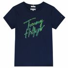 Girls Navy Holographic Logo T-Shirt, 1, hi-res