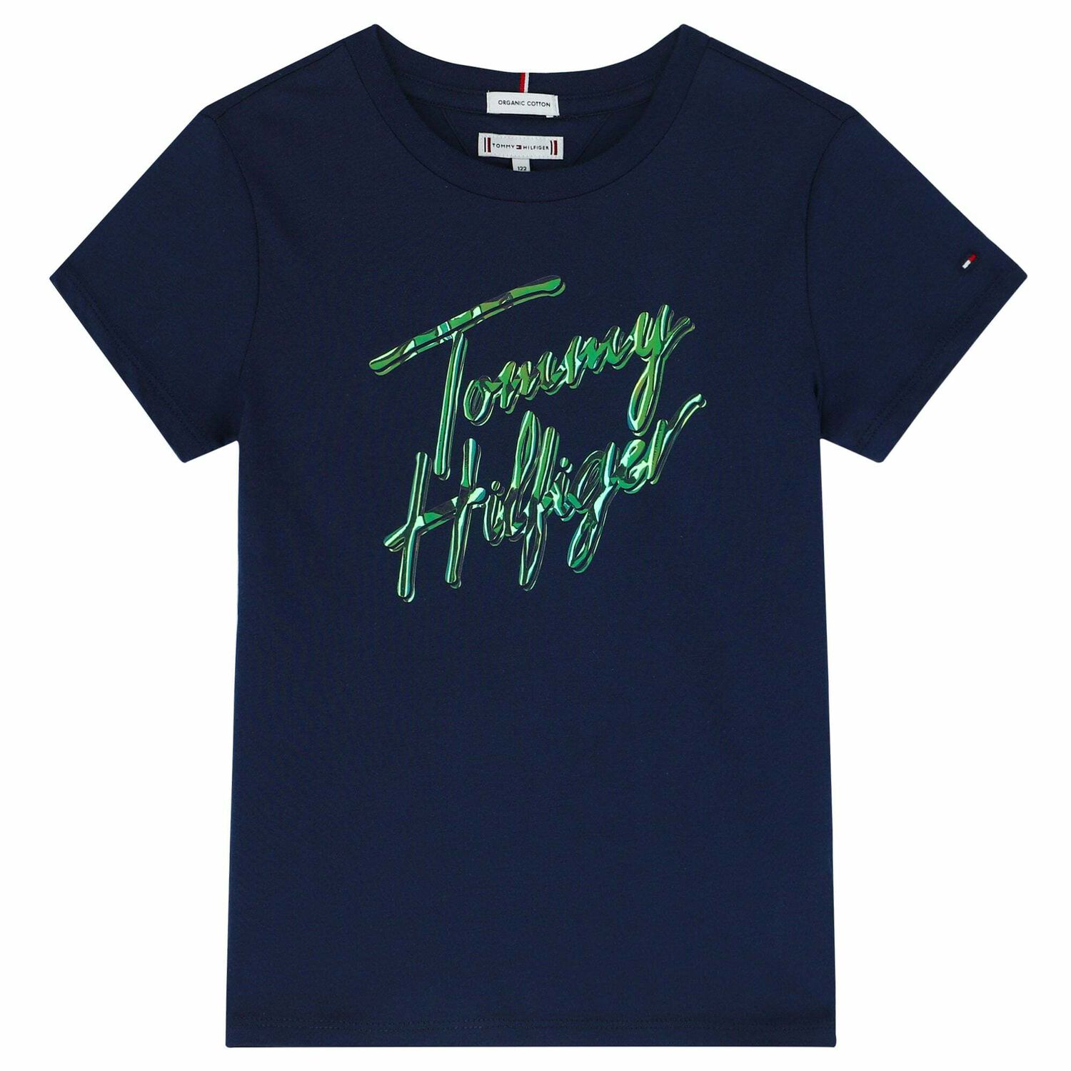 Girls Navy Holographic Logo T-Shirt, 1, hi-res