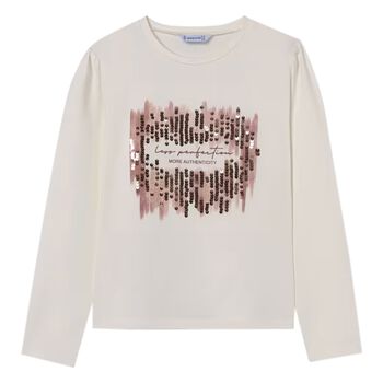 Girls Ivory Sequins Long Sleeve Top