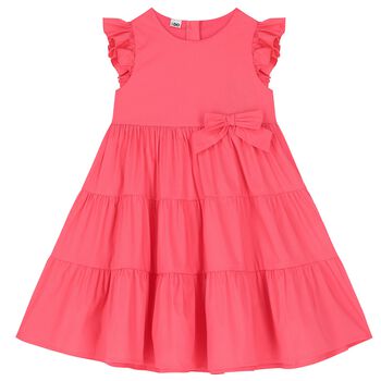 Girls Pink Bow Tiered Dress