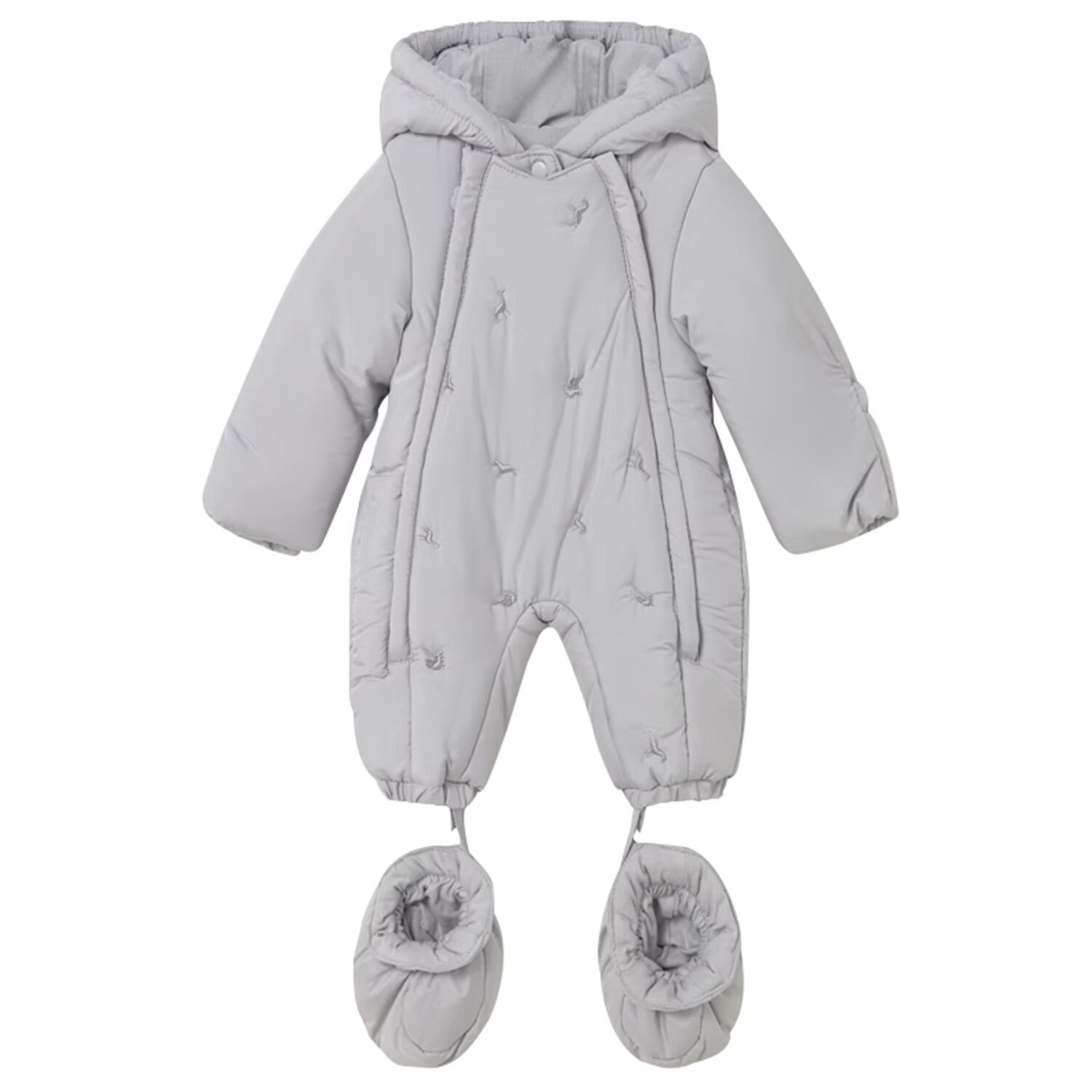 Grey Embroidered Baby Snowsuit, 1, hi-res