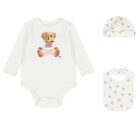 Baby Girls White Polo Bear Babysuit & Hat Gift Set, 1, hi-res