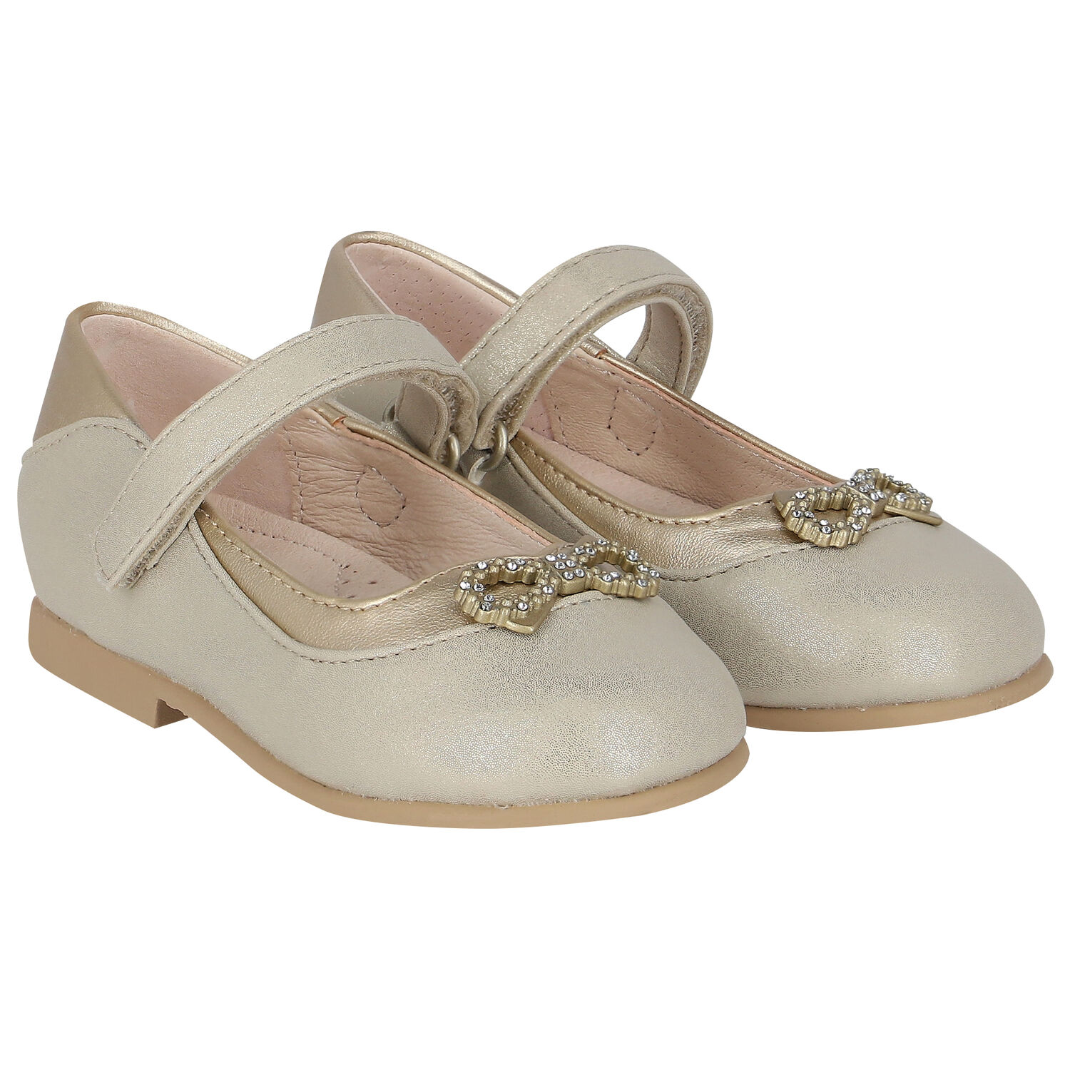 Younger Girls Gold Diamante Bow Shoes, 1, hi-res image number null