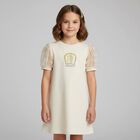 Girls Beige & Gold Logo Dress, 1, hi-res