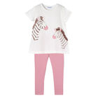 Girls White & Pink Zebra Leggings Set, 1, hi-res
