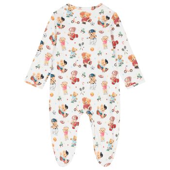 Baby Boys White Playful Bear Babygrow