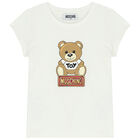 Girls Ivory Teddy Bear Logo T-Shirt, 2, hi-res